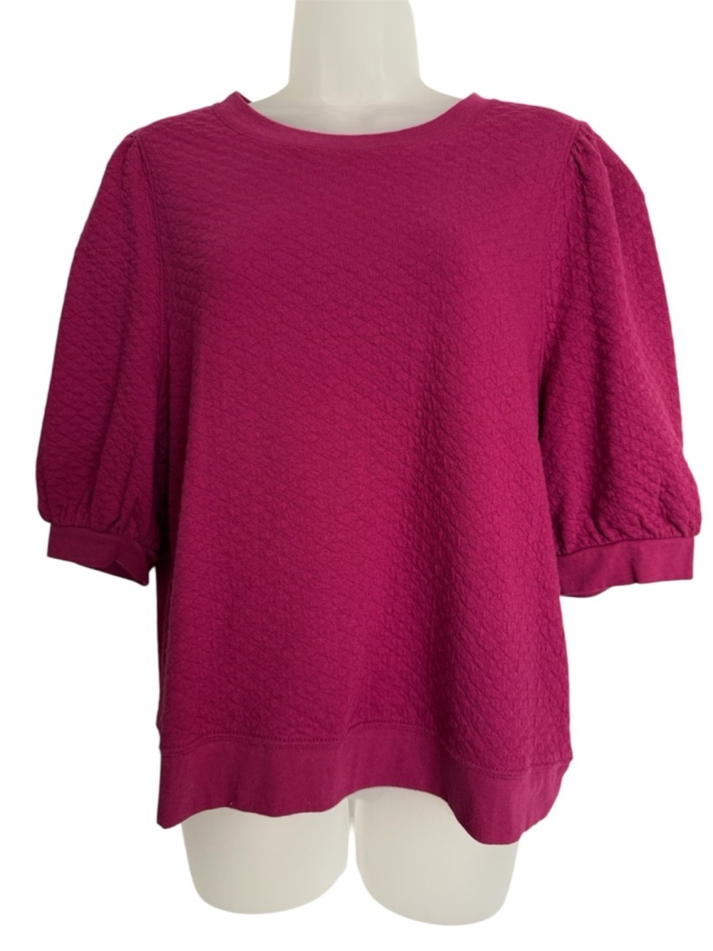 Time and Tru Magenta Puff Sleeve Textured Sweatshirt Size Medium (8-10)